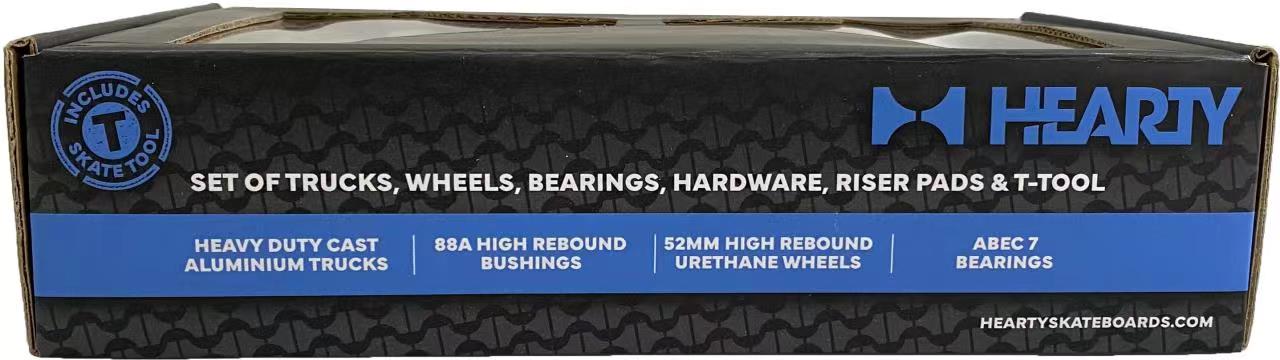 Skateboard TRUCKS and WHEELS combo + Griptape, Bearings, Hardware, Risers, T-tool